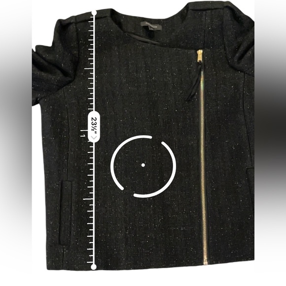 Ann Taylor Black Gold Metallic Asymmetrical Zip Wool Blend 3/4 Sleeve Jacket, 14 - Picture 11 of 13